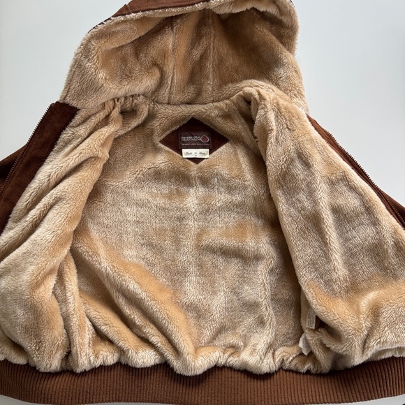 Vintage Sheplers Western Suede Leather Shearling Lined Hooded Jacket Sz 14 / M - Picture 6 of 10